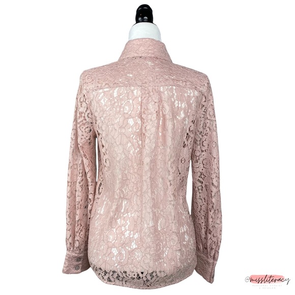 Halogen x Atlantic-Pacific Nordstrom Women’s Blush Pink Sheer Floral Lace Blouse - Picture 11 of 15